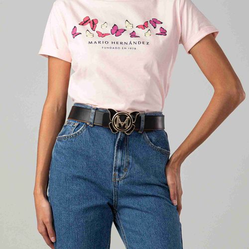 Belt Casual Mariposa Monograma Negro Caramelo