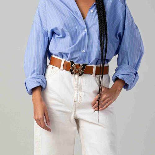 Belt Casual Mariposa Monograma Negro Caramelo