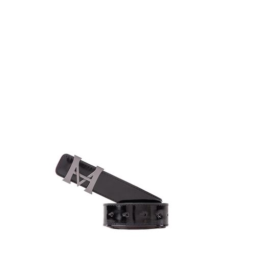 Belt Casual Monograma Double Face Negro Brillante Café