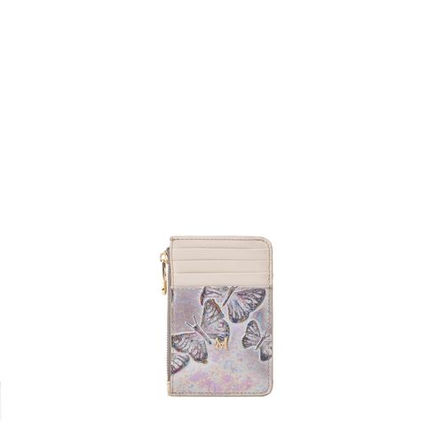 Card Holder 8 Card With Zip Gris Mariposas