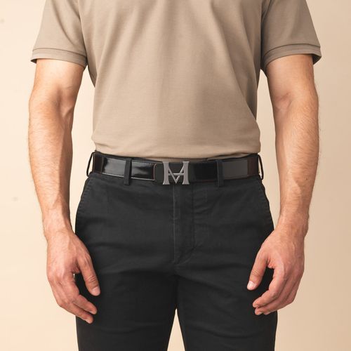 Belt Casual Monograma Double Face Negro Brillante Café