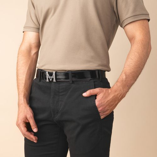 Belt Casual Monograma Double Face Negro Brillante Café