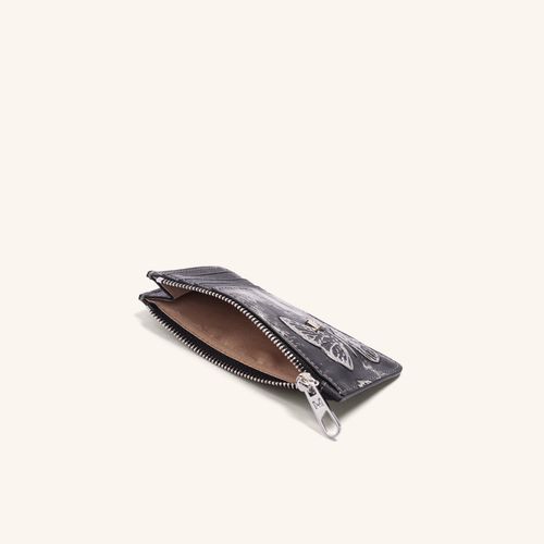 Card Holder 8 Cards With Zip Platino Mariposas